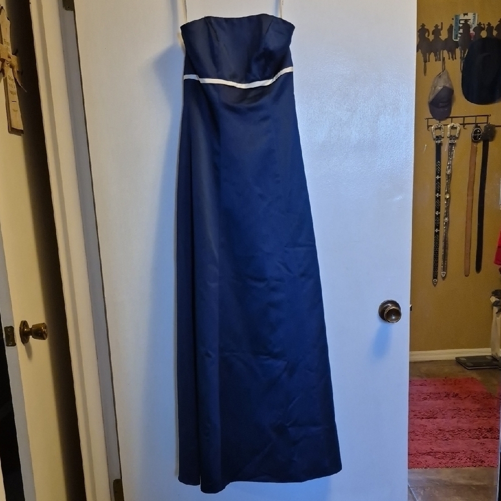 Alexia Design, Elegant Navy And White, Strapless Gown.